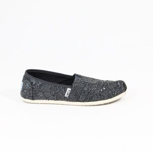 Toms Lace Alpargata Shoes sz 5.5 Women Slip on Flat Glitter Flats